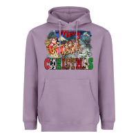 Lavender Merry Christmas Santa Sleigh Heavyweight Hoodie - FaDigitalArtStudio
