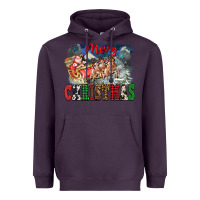 Plum Merry Christmas Santa Sleigh Heavyweight Hoodie - FaDigitalArtStudio