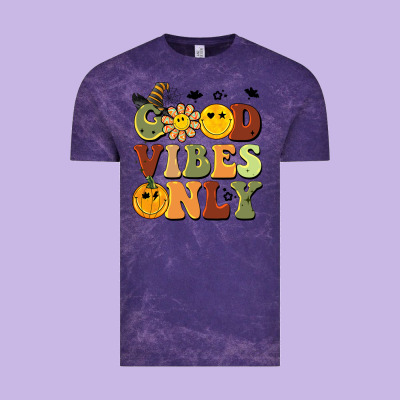 Halloween Good Vibes Only Vintage Tee Designed By Barkaloodesign