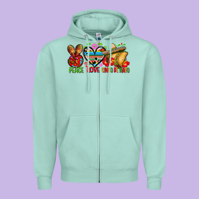 Peace Love Cinco De Mayo Zipper Hoodie Designed By Fadigitalartstudio