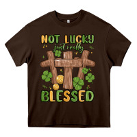 Chocolate Brown not lucky just really blessed malia Heavy Core Tee - MaliasSmallBusiness