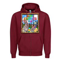 Burgundy Happy Easter Day Zipper Hoodie - OliviaCreatesArt