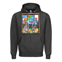 Charcoal Heather Happy Easter Day Zipper Hoodie - OliviaCreatesArt