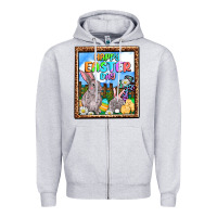 Heather Grey Happy Easter Day Zipper Hoodie - OliviaCreatesArt