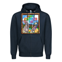 Navy Happy Easter Day Zipper Hoodie - OliviaCreatesArt