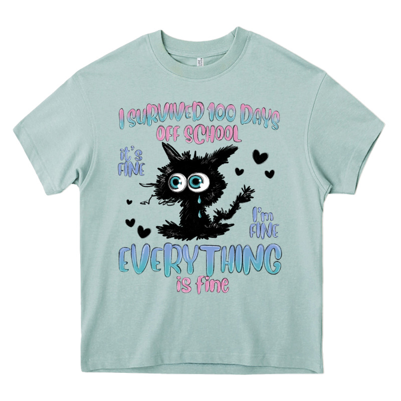 I Survived 100 Days Of School Cat Heavy Core Tee by MaliasSmallBusiness | Teevron