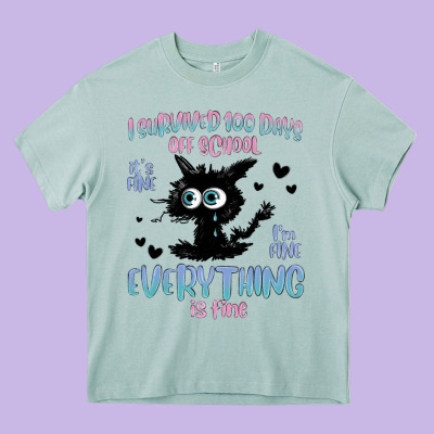 I Survived 100 Days Of School Cat Heavy Core Tee Designed By Maliassmallbusiness