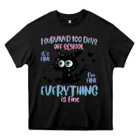 Black i survived 100 days of school cat Heavy Core Tee - MaliasSmallBusiness