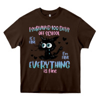 Chocolate Brown i survived 100 days of school cat Heavy Core Tee - MaliasSmallBusiness