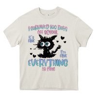 Cream i survived 100 days of school cat Heavy Core Tee - MaliasSmallBusiness