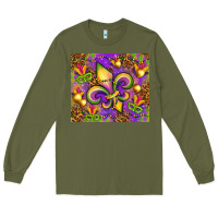 Army Green Mardi Gras fleur de lis Long Sleeve Tee - NancyCooperArtShop