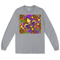Heather Grey Mardi Gras fleur de lis Long Sleeve Tee - NancyCooperArtShop