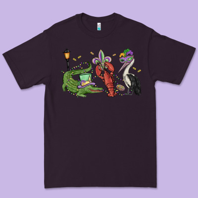 Mardi Gras Alligator Crawfish Pelican Premium Tee Designed By Maliassmallbusiness