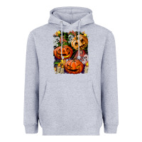 Heather Grey Halloween Pumpkins Heavyweight Hoodie - BundleAndBundleShop