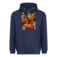 Navy Halloween Pumpkins Heavyweight Hoodie - BundleAndBundleShop