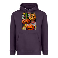 Plum Halloween Pumpkins Heavyweight Hoodie - BundleAndBundleShop