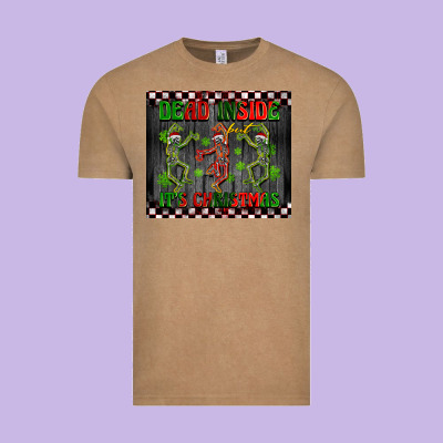 Dead Inside But It's Christmas Dancing Skeletons Vintage Tee Designed By Barkaloodesign