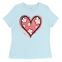 Baby Blue floral pink glitter heart Ladies Tee - Jasminsmagicworld