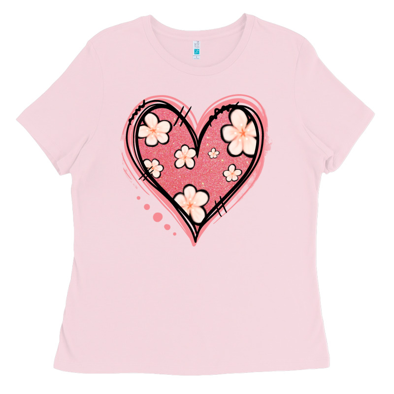 Floral Pink Glitter Heart Ladies Tee by Jasminsmagicworld | Teevron