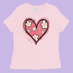 Floral Pink Glitter Heart Ladies Tee Designed By Jasminsmagicworld