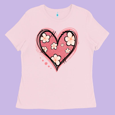 Floral Pink Glitter Heart Ladies Tee Designed By Jasminsmagicworld