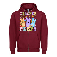 Burgundy Easter Day Teacher of the sweetest peeps Zipper Hoodie - OliviaCreatesArt