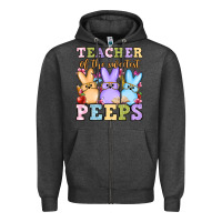 Charcoal Heather Easter Day Teacher of the sweetest peeps Zipper Hoodie - OliviaCreatesArt