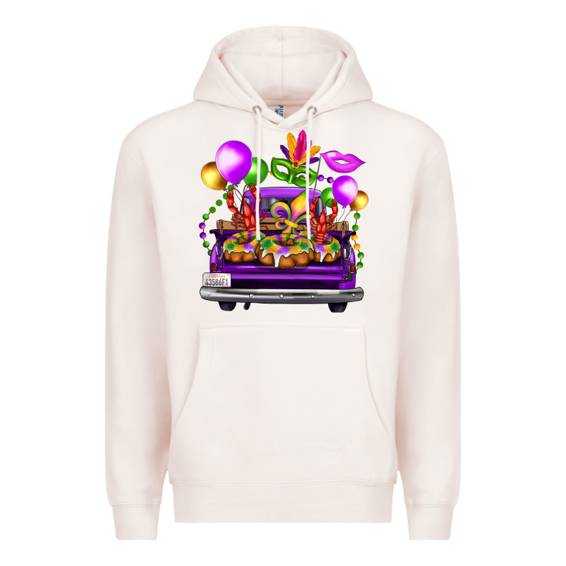 Mardi Gras Farm Truck Back View Premium Hoodie by FaDigitalArtStudio | Teevron