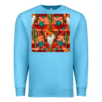 Ocean Blue bull skull cactus seamless pattern Premium Sweatshirt - BundleAndBundleShop