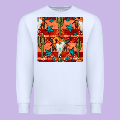Bull Skull Cactus Seamless Pattern Premium Sweatshirt Designed By Bundleandbundleshop