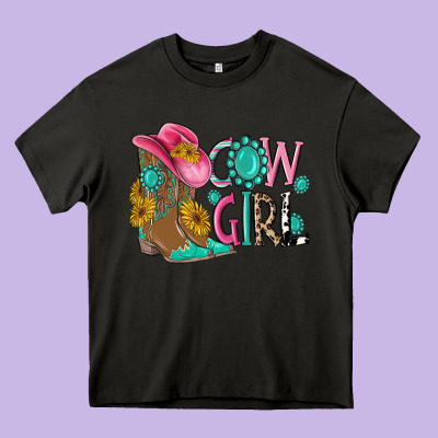 Cow Girl Western Boots Heavy Core Tee Designed By Maliassmallbusiness