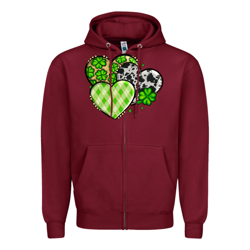 St. Patrick's Day Cowhide Hearts Zipper Hoodie by OliviaCreatesArt | Teevron