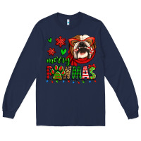 Navy merry pawmas christmas bulldog Long Sleeve Tee - Jasminsmagicworld