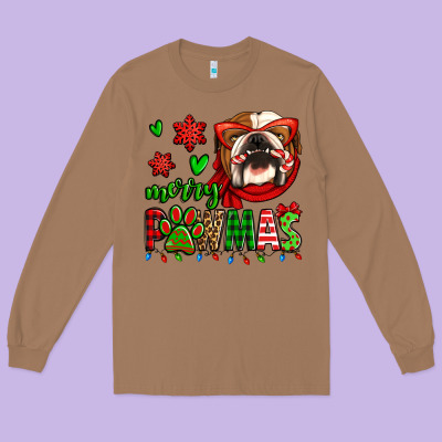Merry Pawmas Christmas Bulldog Long Sleeve Tee Designed By Jasminsmagicworld