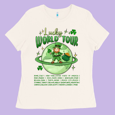 Lucky World Tour St. Patricks Day Ladies Tee Designed By Maliassmallbusiness