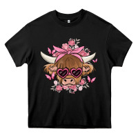 Black cow with flowers and butterflies Heavy Core Tee - MaliasSmallBusiness