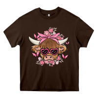 Chocolate Brown cow with flowers and butterflies Heavy Core Tee - MaliasSmallBusiness
