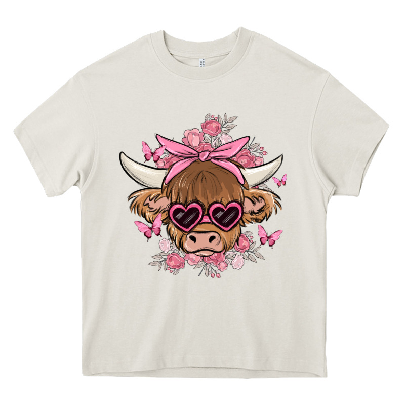 Cow With Flowers And Butterflies Heavy Core Tee by MaliasSmallBusiness | Teevron