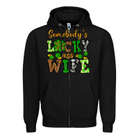 Black St. Patrick's Somebody’s lucky ass wife Zipper Hoodie - OliviaCreatesArt