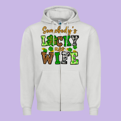 St. Patrick's Somebody’s Lucky Ass Wife Zipper Hoodie Designed By Oliviacreatesart