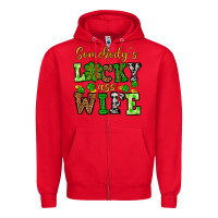 Red St. Patrick's Somebody’s lucky ass wife Zipper Hoodie - OliviaCreatesArt