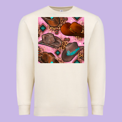 Western Cowboy Hat Seamless Pattern Premium Sweatshirt Designed By Bundleandbundleshop