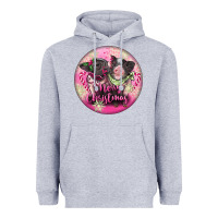 Heather Grey Pink Merry Christmas Pig Heavyweight Hoodie - FaDigitalArtStudio