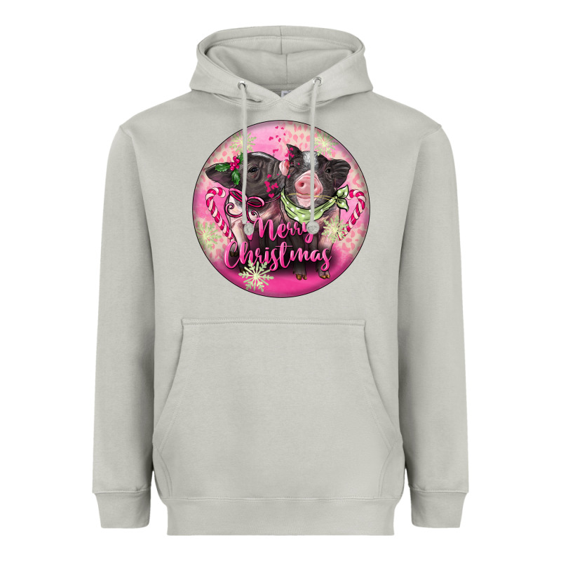 Pink Merry Christmas Pig Heavyweight Hoodie by FaDigitalArtStudio | Teevron