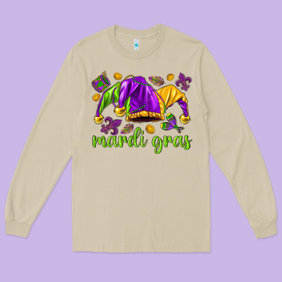 Mardi Gras With Jester Long Sleeve Tee Designed By Nancycooperartshop