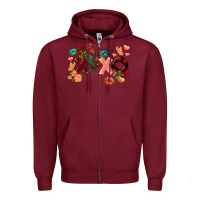 Burgundy Rooster Valentine's Day xoxo Zipper Hoodie - FaDigitalArtStudio