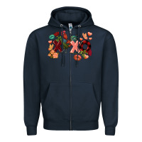 Navy Rooster Valentine's Day xoxo Zipper Hoodie - FaDigitalArtStudio