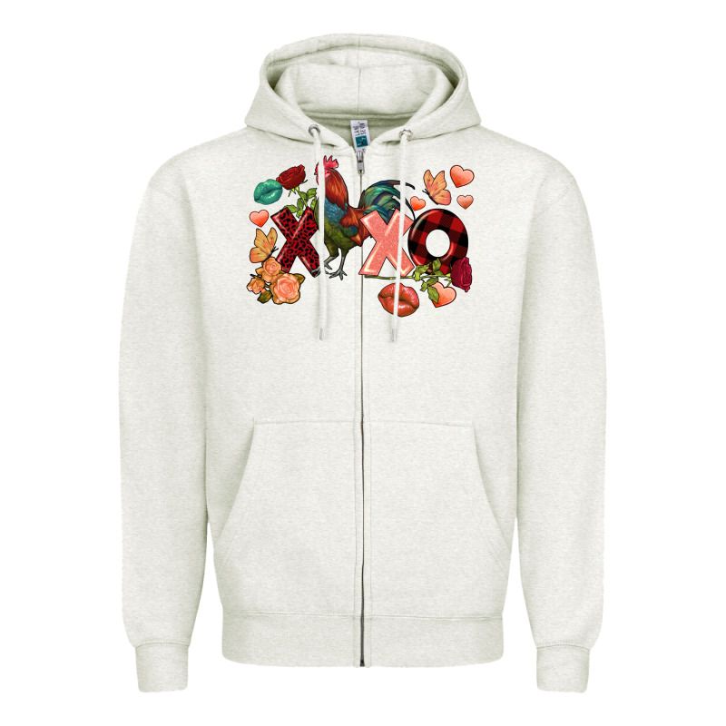 Rooster Valentine's Day Xoxo Zipper Hoodie by FaDigitalArtStudio | Teevron