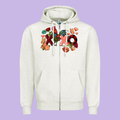Rooster Valentine's Day Xoxo Zipper Hoodie Designed By Fadigitalartstudio