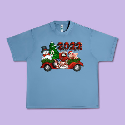 Happy New Year 2022 Christmas Truck With American Flag Urban Heavy Tee Designed By Jasminsmagicworld